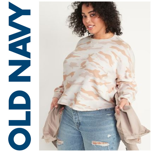 New Long Sleeve Loose Cropped Camo Print Waffle Knit Top Shirt Plus Sz 4X NWOT - Picture 1 of 5